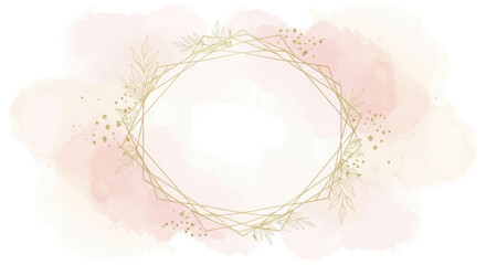 Elegant Pink Watercolor Frame with Golden Glitter Wreath Design