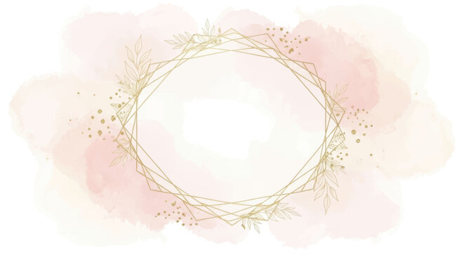 Elegant Pink Watercolor Frame with Golden Glitter Wreath Design - Powered by Adobe