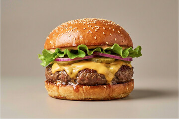 Juicy Double Cheeseburger with Lettuce and Melted Cheese