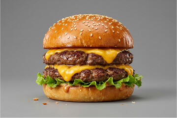 Juicy Double Cheeseburger with Lettuce and Melted Cheese