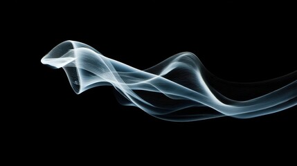 A graceful abstract image showcasing smooth white smoke waves flowing against a black background, creating an elegant and mysterious atmosphere.