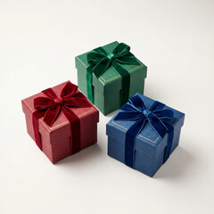 Elegant Red, Green, and Blue Gift Boxes with Velvet Ribbons