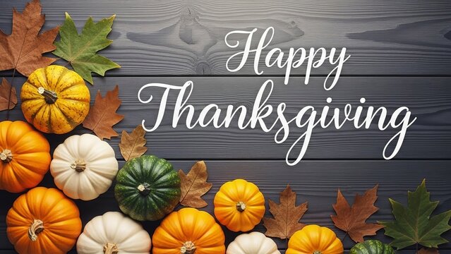Happy Thanksgiving banner background with pumpkins and autumn leaves decoration