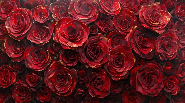 Opulent Roses • Rich Texture, Gold & Silver Details