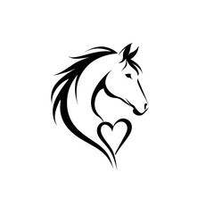 Elegant horse silhouette with heart design illustrating love for horses