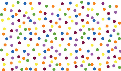 Colorful Abstract Background Pattern of Randomly Distributed Polka Dots in Bright Primary and Secondary Colors, Ideal for Fun Party and Celebration Designs