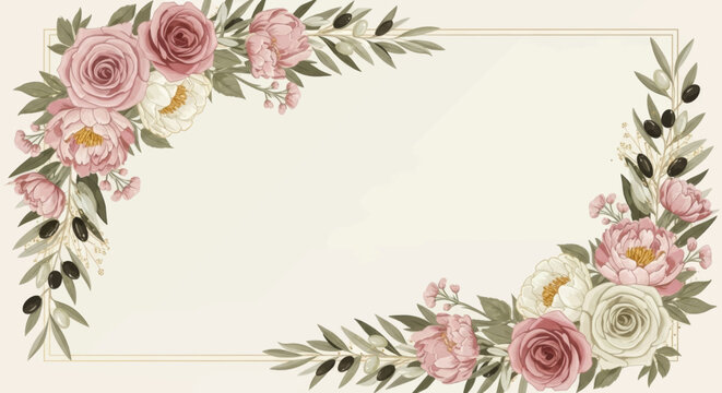 Elegant Watercolor Floral Corner Frame Design with Roses and Leaves