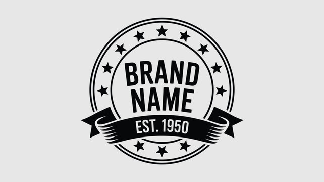 A black and white brand logo with stars and ribbon banner stating established in nineteen fifty
