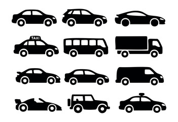 Fototapeta premium Car Silhouettes icon set — various types of automobile and vehicle icons — stock vector.