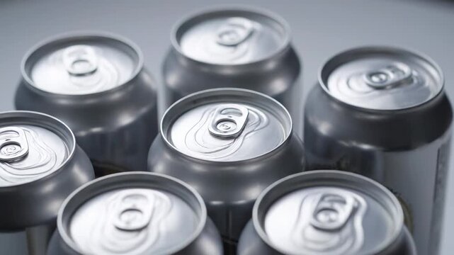 Multitude of silver aluminum cans for beer or soda swirling together. Signifying the production, recycling, and widespread consumption of beverages