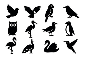 Fototapeta premium Birds Silhouette icon set — various bird species from around the world in silhouette — stock vector.