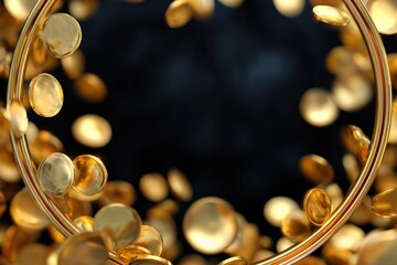 Golden coins in mid-air against dark background