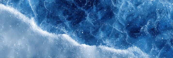 Fototapeta premium Close-up of deep blue ice with frost and crystalline texture