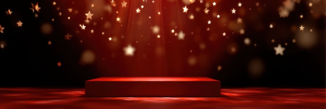 Red stage with falling stars and bokeh light effects