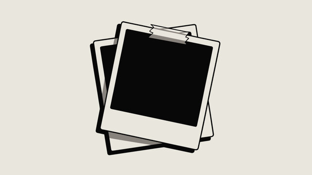 A stack of three polaroid photographs with tape on a light background in a simple cartoon style
