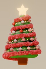 christmas tree with red ribbon