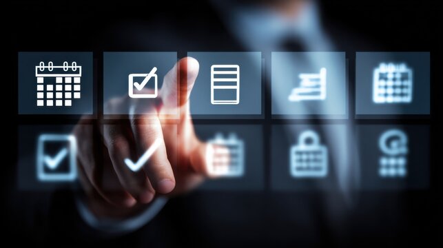 Hand choosing option on futuristic interface