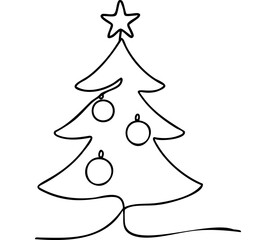 Christmas Tree one line drawing &mdash; a continuous line art illustration of a decorated holiday tree with a star &mdash; stock illustration.