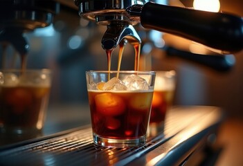 Dynamic Espresso Extraction Process Close-Up Hyper-Realistic Image of Action-Packed Coffee Machine Mechanism