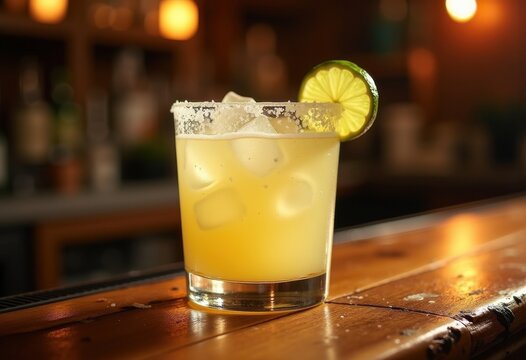 Margarita Creation: Salt-Crusted Rim with Lively Lime Accent for a Bold Refreshing Look in Cocktail Art