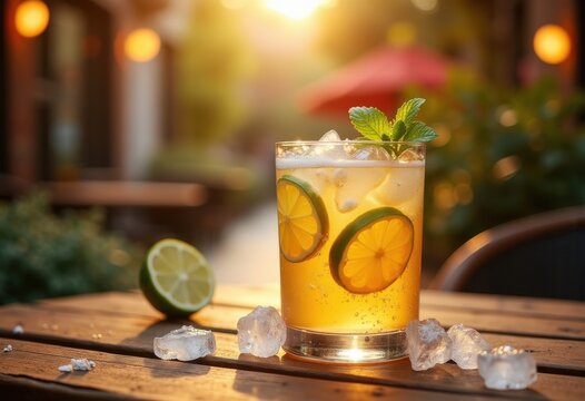 Refreshing Gin Tonic Lime Citrus Snapshot Captured Outdoor Crispness Table