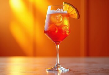 Crisp Shades of Orange Aperol Spritz Served in Stylish Wine Glass Against Bright Vibrant Background