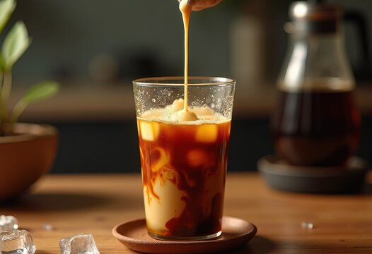 Seductive Vietnamese Iced Coffee Station Beautifully Arranged Condensed Milk Layers Texture Artistry