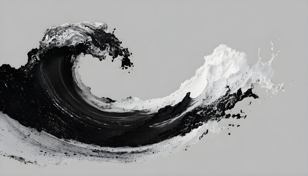 A striking black and white image capturing a wave of paint. Versatile and visually appealing, this picture can be used to add a touch of creativity and abstractness to various projects