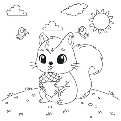 Cute Squirrel Holding Acorn Coloring Page for Kids
