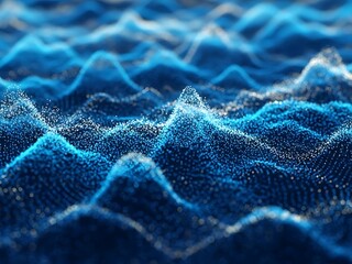 Abstract blue digital wave pattern made of glowing particles
