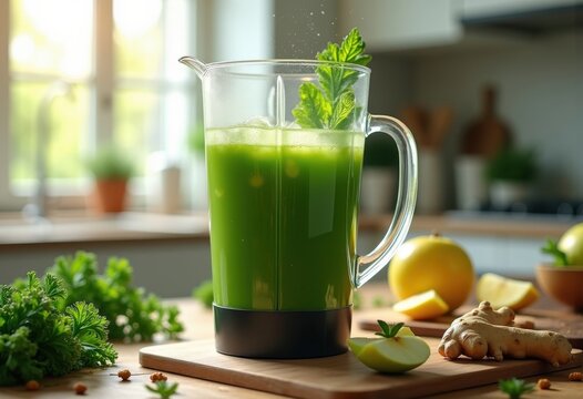 Kale Apple Ginger Juice Healthy Refreshing Light Green Smoothie Lifestyle Revitalizing Wellness