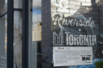 Fototapeta premium abstract wall with signs on Queen St E, Toronto