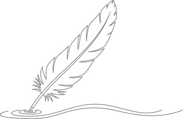 Elegant quill pen drawing with ink splatter on white background