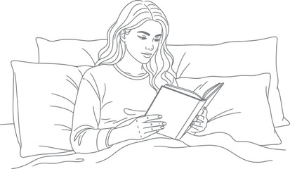 Young woman reading a book while lying in bed