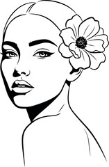 Elegant woman s portrait with flower in hair sketch