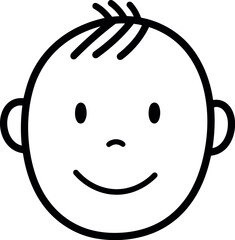 Simple line drawing of a happy baby face with spiky hair