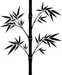Elegant black silhouette of a bamboo plant with leaves