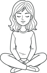 Young girl meditating in lotus pose with eyes closed