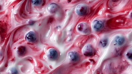 Mixed berry yogurt close-up texture. Food background