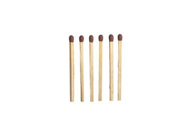 Row of wooden matches on transparent background
