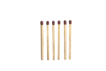 Row of wooden matches on transparent background
