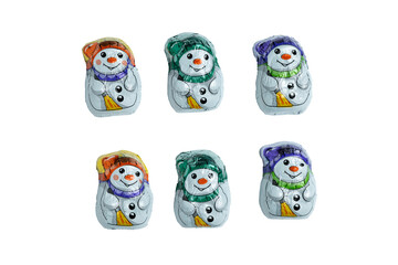 Chocolate snowmen in festive foil wrappers
