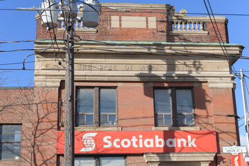 Obraz premium historic branch of the Bank of Nova Scotia at 1046 Queen St E at Pape, Toronto