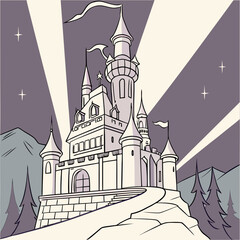 Fortress on a Hill. Vector Illustration.