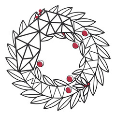 Geometric Christmas or Laurel Wreath. Vector Outline.