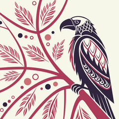 Stylized Eagle or Hawk on a Branch. Vector Illustration.
