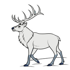 White Reindeer (Caribou) on Snow. Vector Illustration.