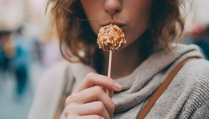 A close-up shot of someone enjoying a sweet treat