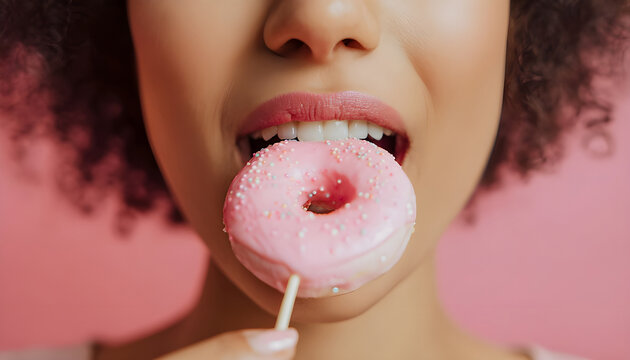 A close-up shot of someone enjoying a sweet treat