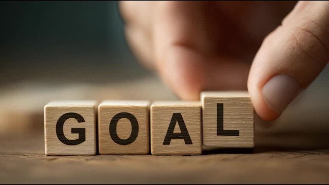 Slow motion Goal word wooden block stand on the office table for work and dream purpose.